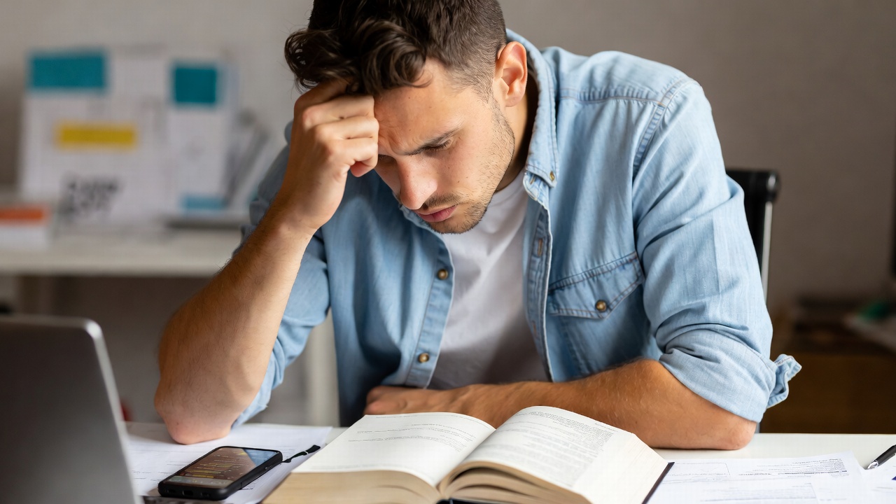 person struggling with distraction and lack of focus while studying